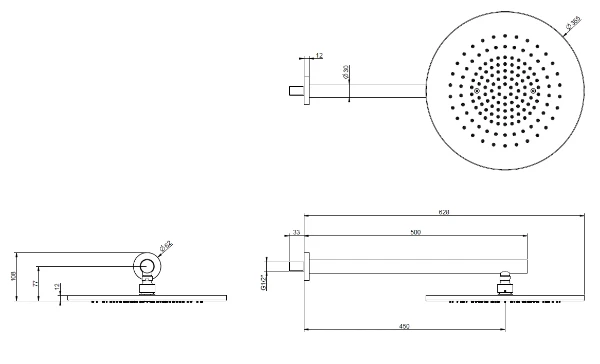 Gessi Shower316 douche de tête orientable anticalcaire avec bras mural. Noir XL