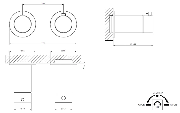 Gessi Shower316 Parties apparentes pour mitigeur thermostatique douche mural 2 sorties. Noir XL