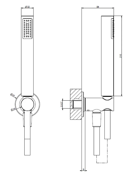 Gessi Shower Sets Inciso Shower Ensemble comprenant: sortie coudée murale, douchette anticalcaire et flexibles 1,50 m. chromé
