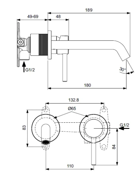 Ideal Standard Ceraline mitigeur mural pour lavabo, bec 204 mm, kit 2, pour A5948NU chromé