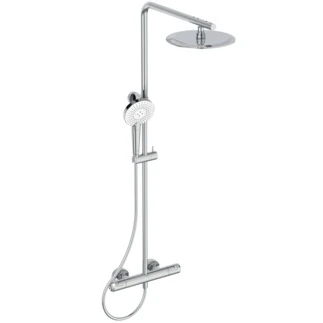 Ideal Standard Ceratherm T50 douchesysteem : ronde platte hoofddouche 25 + handdouche op stang + thermostaatkraan T50 chroom