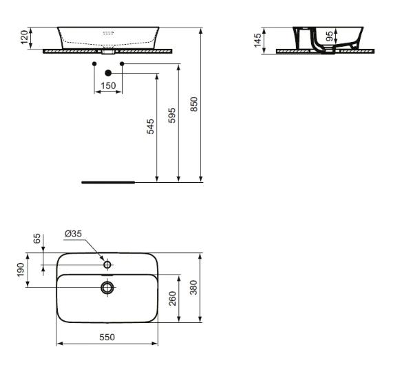 Ideal Standard Ipalyss lavabo à poser 550 x 380 mm - blanc - avec trou de robinet - avec trop-plein