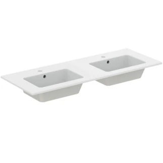 Ideal Standard Tempo vanity double lavabo 1215 x 455 mm - blanc - 2 trous de robinet - avec trop-plein