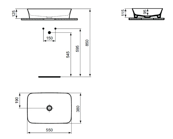 Ideal Standard Ipalyss lavabo à poser 550 x 380 mm - Nude - sans trou de robinet - sans trop-plein