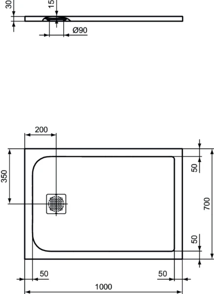 Ideal Standard Ultra Flat S receveur de douche composite minéral 1000 x 700 x 30 mm - sand - antidérapant - couvercle en acier inoxydable