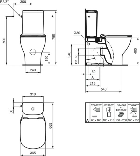 Ideal Standard Tesi cuvette à poser Aquabtiroir sortie H - blanc - L360xD660 mm