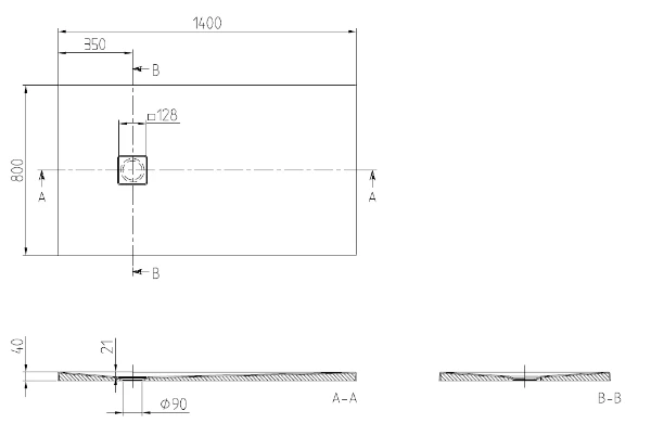 Villeroy & Boch Planeo receveur de douche rectangulaire 1400 x 800 x 40 mm - Nature Creme