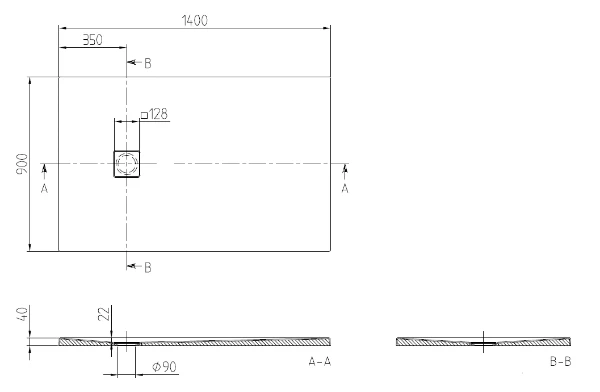 Villeroy & Boch Planeo douchebak 1400 x 900 x 40 mm - wit