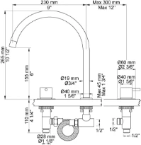 MELANGEUR DE LAVABO 3-TROUS VOLA inox