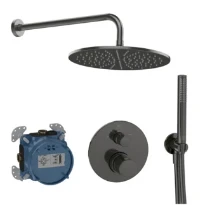Ideal Standard Ceratherm T100 PACK ALL-IN-One système de douche encastré avec Ceratherm T100 partie apparente, partie encastrée Easy-box, IdealRain bras pour douche de tête 400 mm, douche de tête 300 