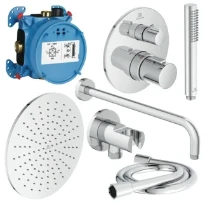 Ideal Standard Ceratherm T100 PACK ALL-IN-One système de douche encastré avec Ceratherm T100 partie apparente, partie encastrée Easy-box, IdealRain bras pour douche de tête 400 mm, douche de tête 300 