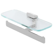 Geesa Shift porte-rouleau papier toilette double avec tablette verre transparent - chromé