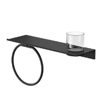 Geesa Leev tablette de salle de bains 40 cm avec porte-serviette anneau avec verre - black/black