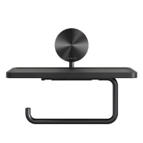 Geesa Opal porte-rouleau papier toilette avec tablette - Brushed Black Metal