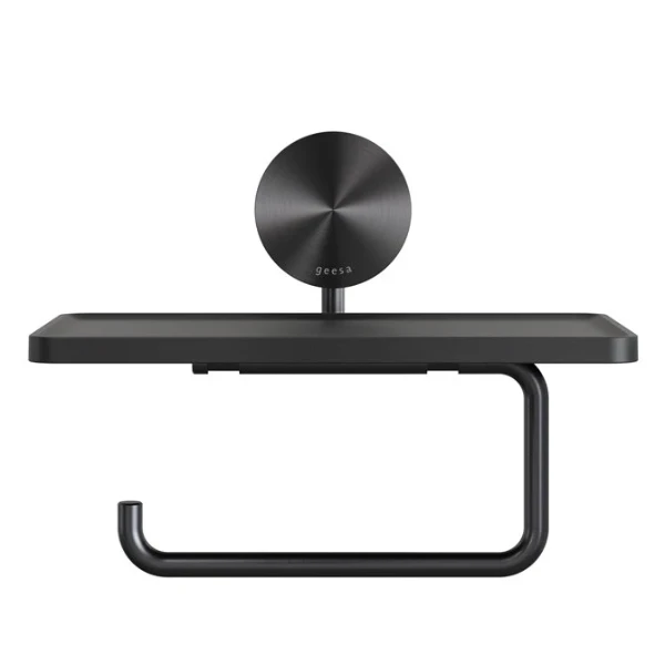 Geesa Opal porte-rouleau papier toilette avec tablette - Brushed Black Metal