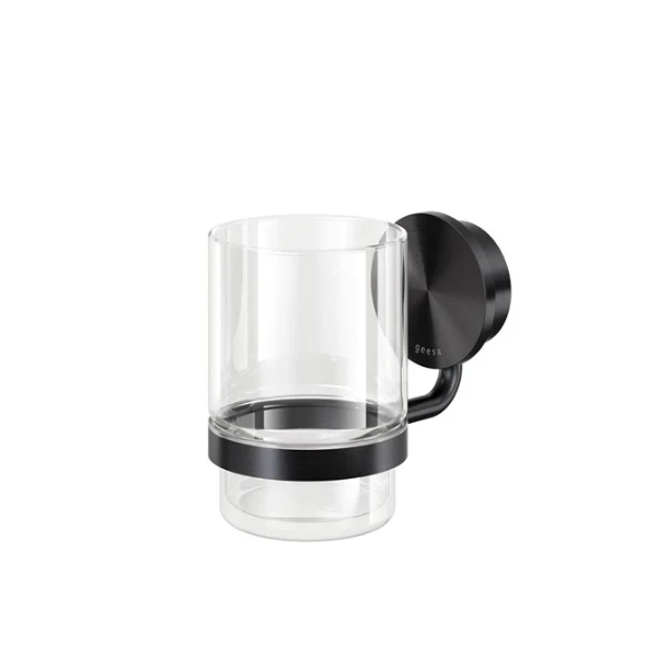 Geesa Opal porte-verre avec verre - Brushed Black Metal