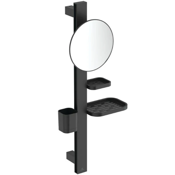 Ideal Standard Alu+ Accessoire Bar S - Make-up spiegel 200mm - planchet en tandenborstelhouder - zwart mat