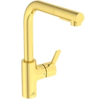 Ideal Standard Gusto mitigeur evier monotrou bec tube L douchette extract 2 f - Brushed gold