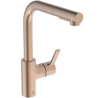 Ideal Standard Gusto mitigeur evier monotrou bec tube L douchette extract 2 f - Brushed copper