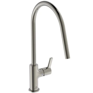 BD408GN Ideal Standard Gusto eengreeps keukenmengkraan ronde C uitloop - RVS look