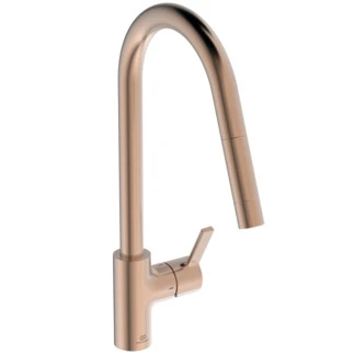 Ideal Standard Gusto mitigeur evier monotrou bec tube C douchette extract 1 f - Brushed copper