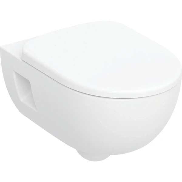 Geberit Selnova cuvette suspendue Premium PACK Rimfree (cuvette suspendue + abattant) sans bride - blanc - à fond creux - avec bride partielle