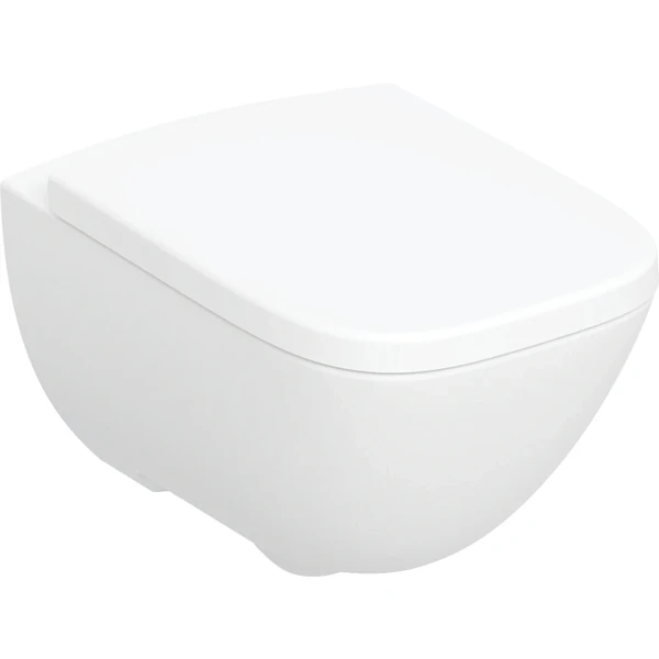 Geberit Selnova Square cuvette suspendue Premium PACK Rimfree (cuvette suspendue + abattant) sans bride - blanc - à fond creuxer - avec bride