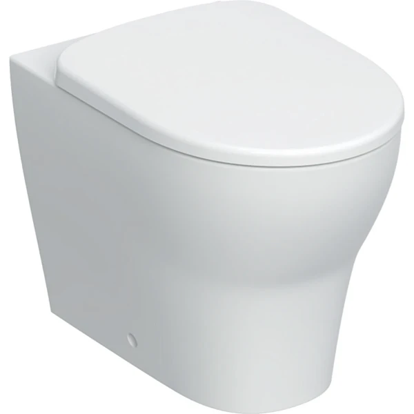 Geberit Selnova Set de WC au sol Premium, cuvette de WC à fond creux, à fleur de paroi, sortie horizontale ou verticale, forme fermée, Rimfree, avec siège de WC (2 pc.)
