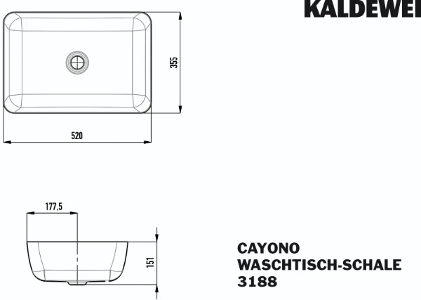 Kaldewei Cayono lavabo à poser 520 x 355 mm - blanc - acier émaillé - sans trou de robinet - sans trop-plein