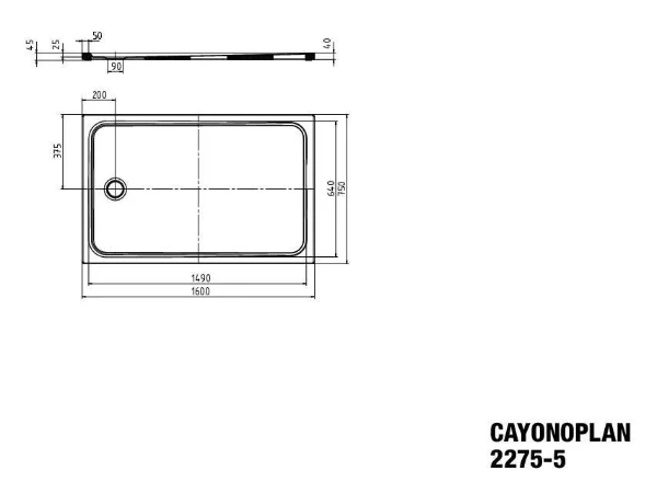 Kaldewei Cayonoplan receveur de douche acier émaillé 1600 x 750 mm - blanc - low support