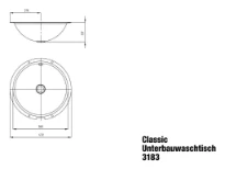 Kaldewei Classic lavabo sous plan rond 360 mm - blanc alpine - sans trou de robinet - avec trop-plein - effet perlé