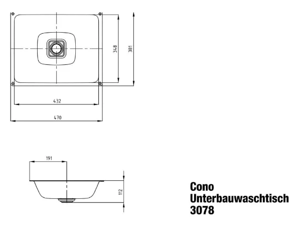 Kaldewei Cono onderbouwwastafel 470 x 381 mm - alpine wit mat - zonder kraangat - zonder overloop - pareleffect