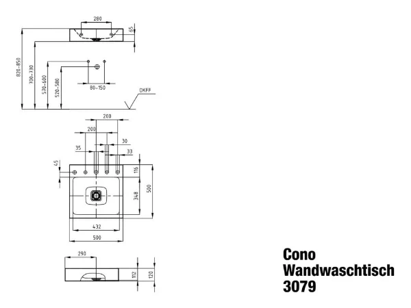 Kaldewei Cono lavabo mural 500 x 500 mm - blanc alpine - sans trou de robinet - sans trop-plein - effet perlé