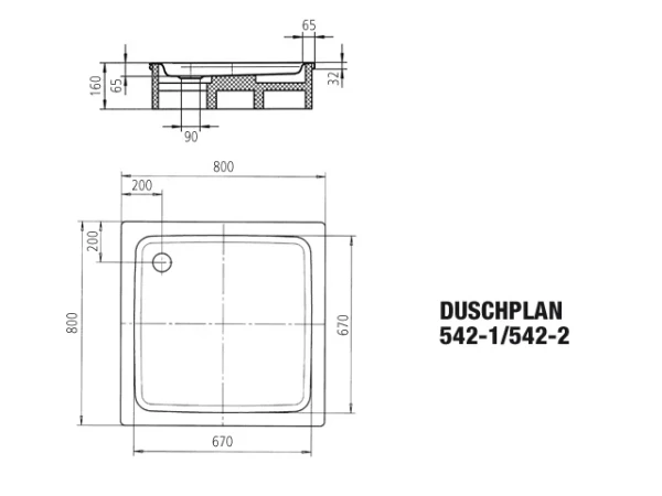 KALDEWEI douchebak DUSCHPLAN, 542-1, 800x800 AS, alpine white