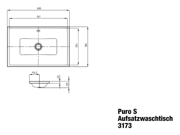 Kaldewei Puro lavabo à poser 600 x 385 x 40 mm - noir - sans trou de robinet - avec trop-plein - effet perlé