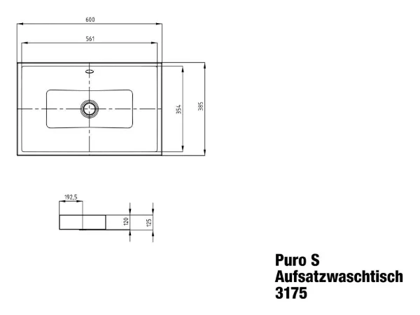 Kaldewei Puro lavabo à poser 600 x 385 x 120 mm - blanc alpine - sans trou de robinet - avec trop-plein - effet perlé