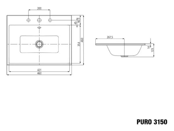 Kaldewei Puro lavabo encastré 460 x 460 mm - blanc alpine - avec trou de robinet - avec trop-plein - effet perlé