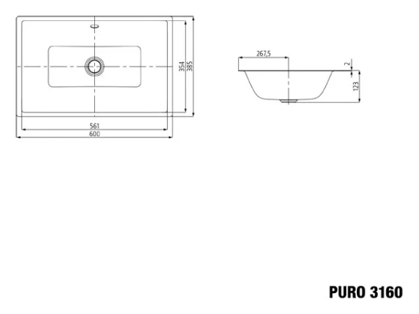 Kaldewei Puro onderbouwwastafel 600 x 385 mm - alpine wit - zonder kraangat - met overloop - pareleffect