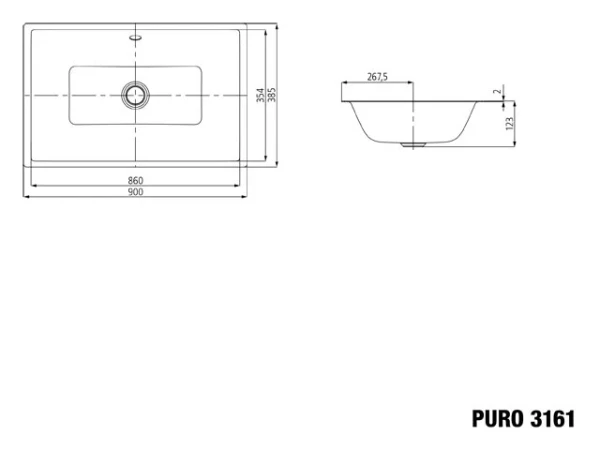 Kaldewei Puro lavabo sous plan 900 x 385 mm - blanc alpine - sans trou de robinet - avec trop-plein - effet perlé