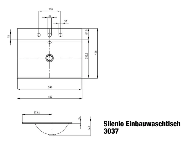 Kaldewei Silenio lavabo encastré 600 x 460 mm - blanc alpine - avec trou de robinet - avec trop-plein - effet perlé