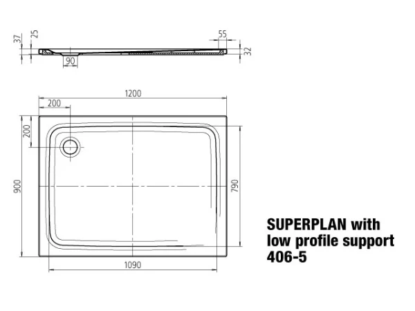 Kaldewei Superplan receveur de douche acier émaillé 1200 x 900 mm - blanc - antidérapant - low support