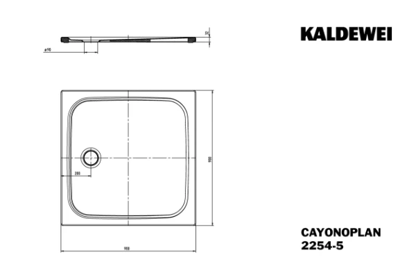 KALDEWEI douchebak CAYONOPLAN, 2254-5, 900x900 low support, alpine white