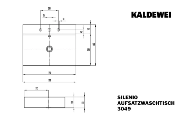 Kaldewei Silenio lavabo à poser 1200 x 460 x 120 mm - blanc alpine - sans trou de robinet - sans trop-plein - effet perlé