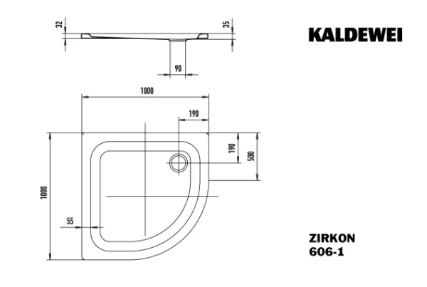 KALDEWEI douchebak ZIRKON, 606-1, 1000x1000 alpine white