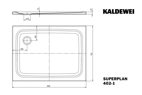 Kaldewei Superplan receveur de douche acier émaillé 1000 x 750 mm - blanc mat