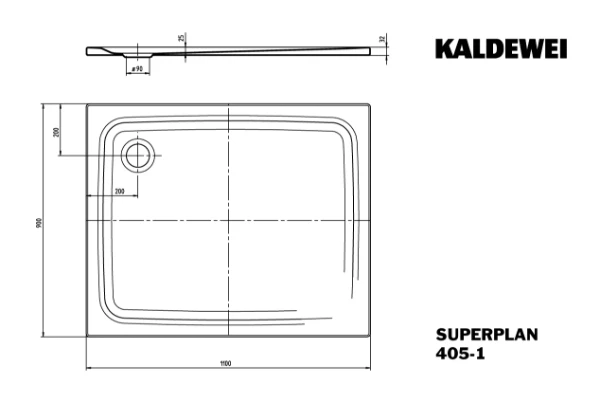 Kaldewei Superplan receveur de douche acier émaillé 1100 x 900 mm - blanc mat - secure plus