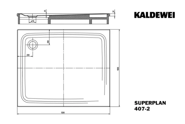 Kaldewei Superplan receveur de douche acier émaillé 1200 x 1000 mm - blanc mat - secure plus - support