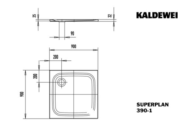 Kaldewei Superplan receveur de douche acier émaillé 900 x 900 mm - blanc mat - secure plus