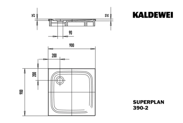 Kaldewei Superplan receveur de douche acier émaillé 900 x 900 x 25 mm - noir - avec styropor - accessible en fauteuil roulant