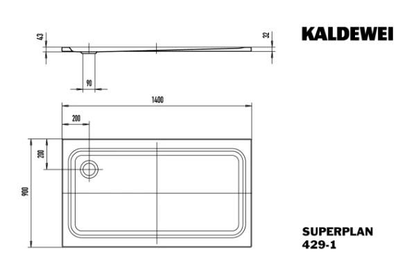 Kaldewei Superplan receveur de douche acier émaillé 1400 x 900 mm - blanc - effet perlé